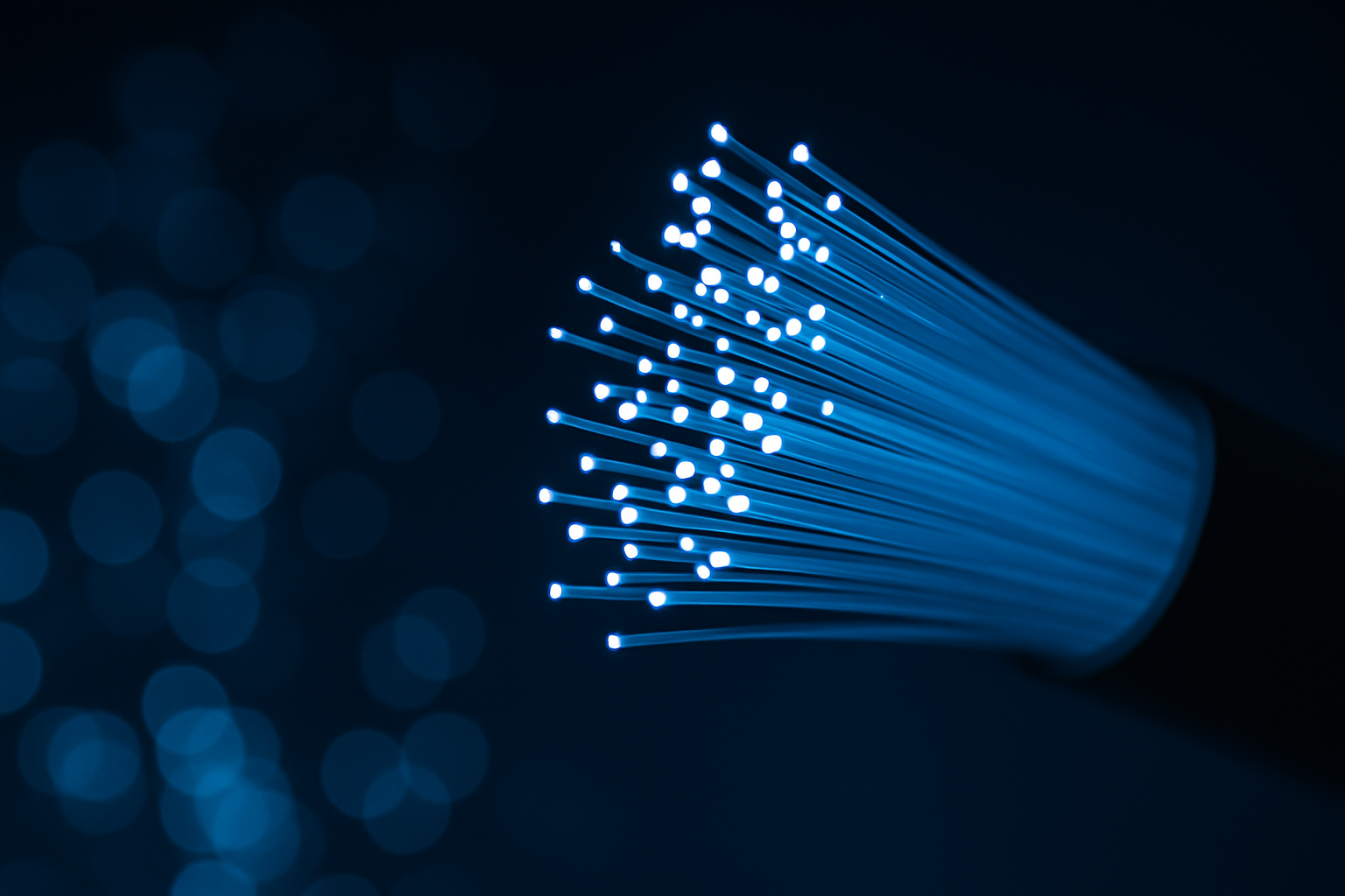 Fiber internet cables glowing with fast light transmission